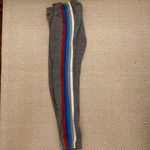 grey with red, white and blue striped Aviator Nation sweatpants in size Small